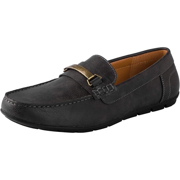 Men’s Slip On Round Toe Dress Shoes Metal Accent Loafer Dark Grey Size 10 main image 6